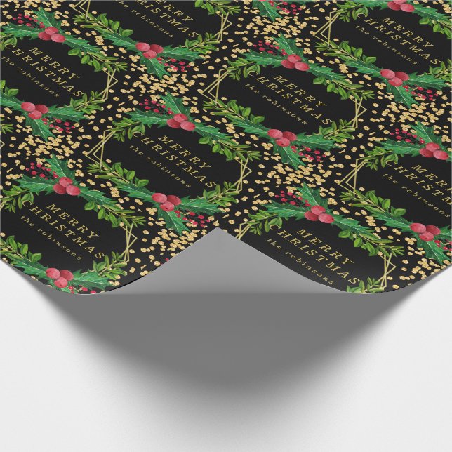 Papel De Presente Dourada família negra Feliz Natal Holly Glitter (Ponta)