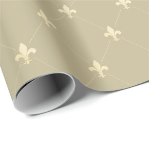 Papel De Presente Dourada Fleur-de-Lis no castanho latte usky