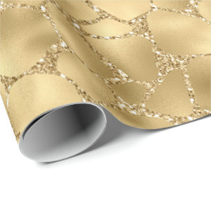 Papel De Presente Dourada Glitter Giraffe Impressão