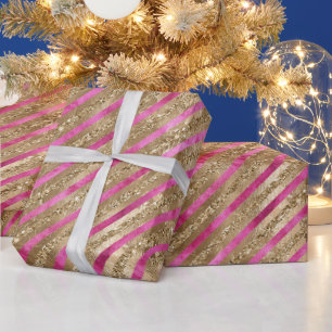Papel De Presente Dourada Glitter Glitter Girly Pink Strips