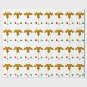 Papel De Presente Dourada Holly Jingle Bells White Wrappaper