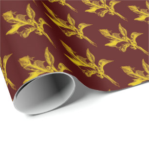 Papel De Presente Dourada Holly Leaves e Berries na Borgonha