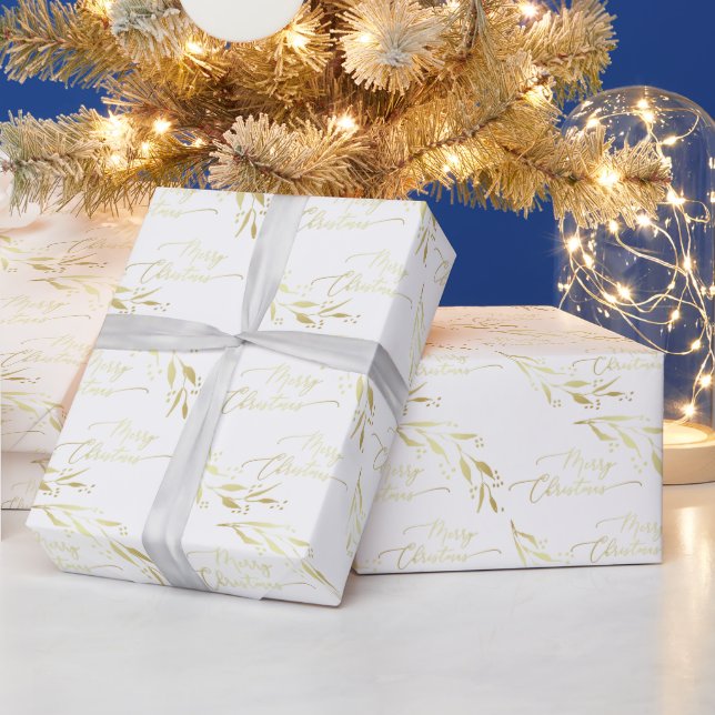Papel De Presente Dourada mão branca elegante, feliz Natal (Feriados)