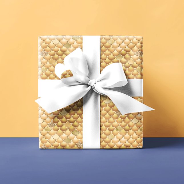 Papel De Presente Dourada Metálica - Olhar Escalas Sereias (Criador carregado)