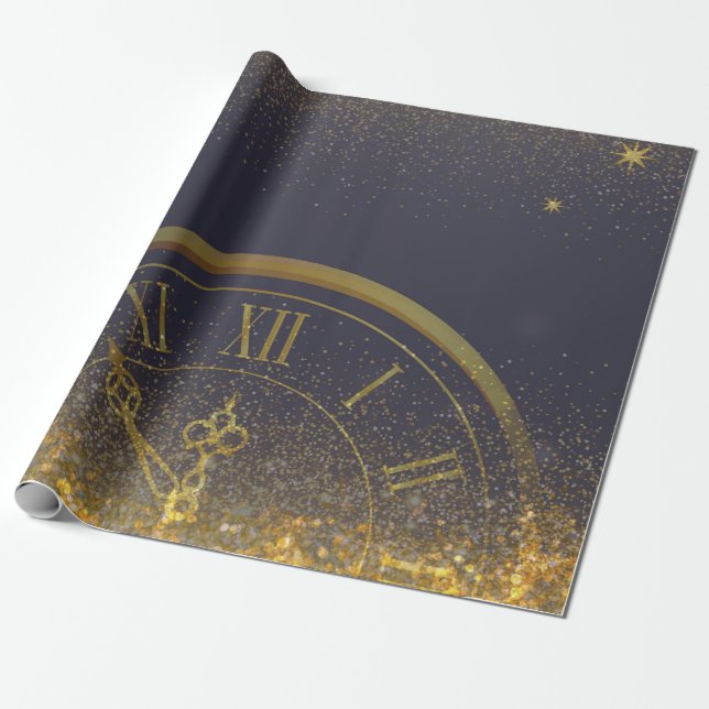 Papel De Presente Dourada noite do Glitter Confetti (Desenrolado)