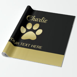Papel De Presente Dourada pata de cão brilhante sobre fundo negro