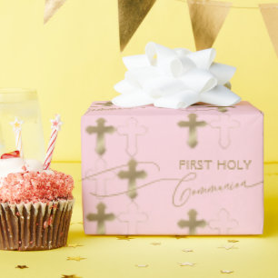 Papel De Presente Dourada rosa Primeira Comunhão Sagrada