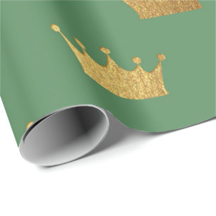 Papel De Presente Dourada Royal Mint Green King Crown Heraldic Princ