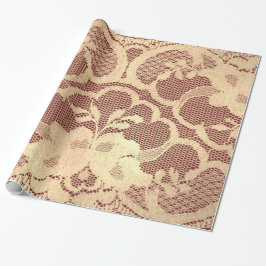 Papel De Presente Dourada Sépia Metálica Luxury Lace Floral Burgund 