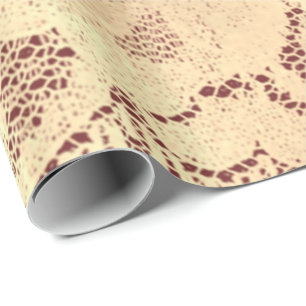 Papel De Presente Dourada Sépia Metálica Luxury Lace Floral Burgund