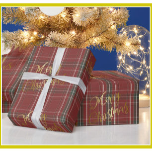 Papel De Presente Dourada Xadrez Verde Feliz Natal