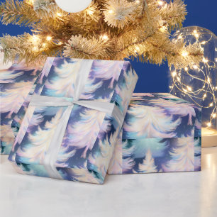 Papel De Presente Douradas Árvores Brancas Azul, Rosa, Natal Moderno