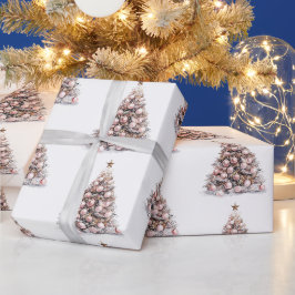 Papel De Presente Douradas Árvores Brancas Rosa Rosa Esbranquiçada