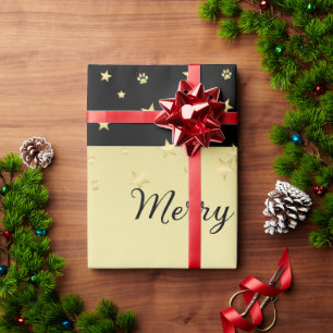 Papel De Presente Douradas estrelas brilhantes de Natal, patas em ou