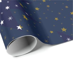 Papel De Presente Douradas estrelas cintilantes e estrelas brancas n