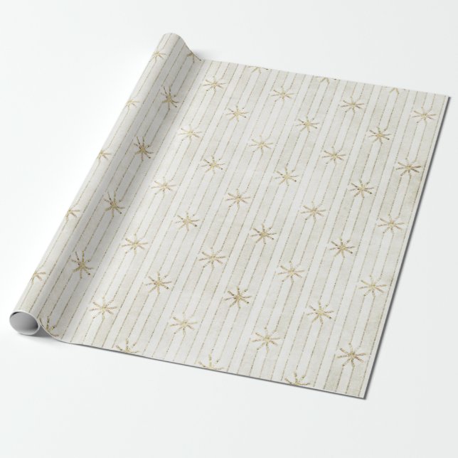 Papel De Presente Douradas estrelas de brilho em faixas (Desenrolado)