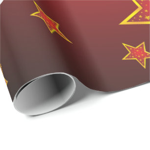 Papel De Presente Douradas Estrelas de Natal do Luxo Santa Claus Red