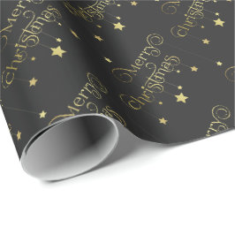 Papel De Presente Douradas Estrelas de Natal Feliz