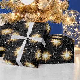 Papel De Presente Douradas estrelas e flocos de neve