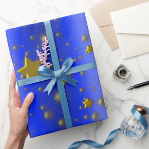 Papel De Presente Douradas estrelas em azul