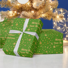 Papel De Presente Douradas estrelas no Natal Verde
