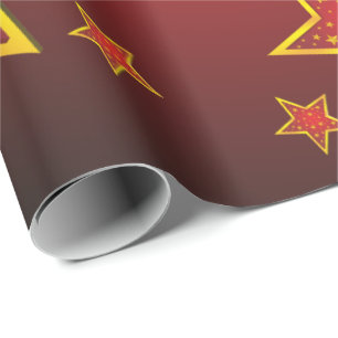 Papel De Presente Douradas estrelas vermelhas feliz Natal