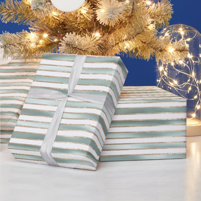 Papel De Presente Douradas faixas brancas verdes da casa (Feriados)