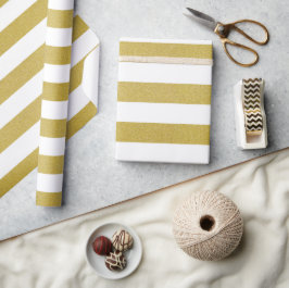 Papel De Presente Douradas faixas, tiras brancas, padrão riscado