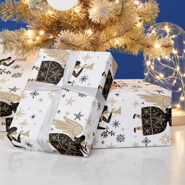 Papel De Presente Dourado Angel Stars Natal Carol Folkart (Feriados)