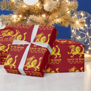 Papel De Presente Dourado Ano De Gradiente Do Dragão Vermelho Zodiac