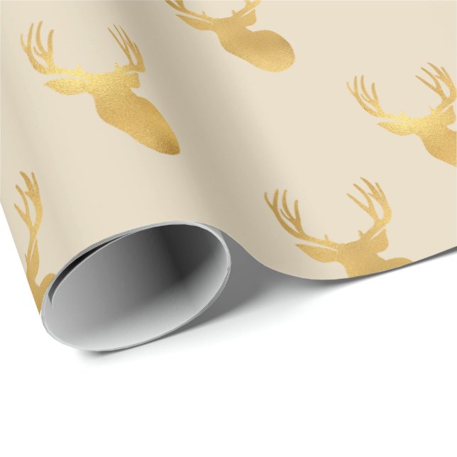 Papel De Presente Dourado Beige Deer (Ponta do rolo)