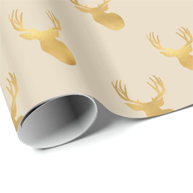 Papel De Presente Dourado Beige Deer (Ponta do rolo)