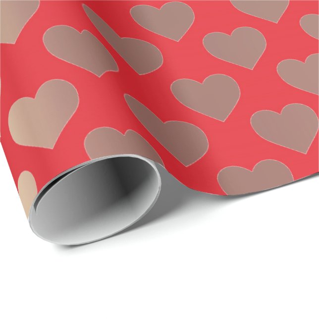 Papel De Presente Dourado clássico Blush Red Hearts Confetti (Ponta do rolo)