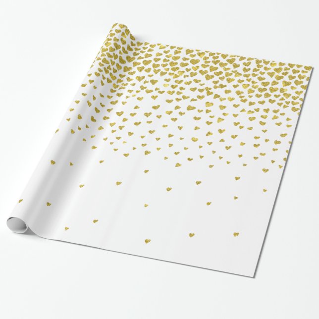 Papel De Presente Dourado Confetti Hearts (Desenrolado)