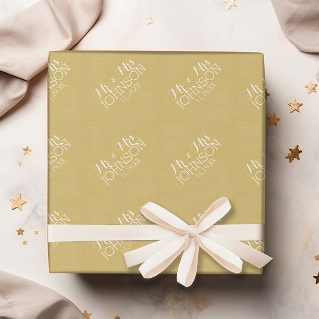 Papel De Presente Dourado Cor Sólida - Lembranças de Casamento Sr. e (Personalized Wedding Anniversary Wrapping Paper)