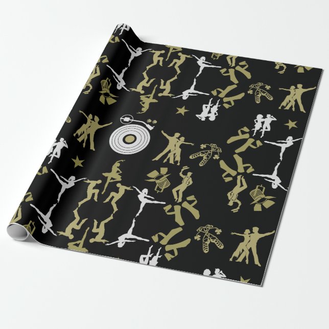 Papel De Presente Dourado Dançarino Padrão em Casa (Desenrolado)