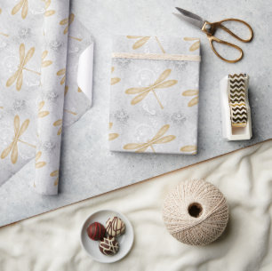 Papel De Presente Dourado Dragonfly Wraping Paper