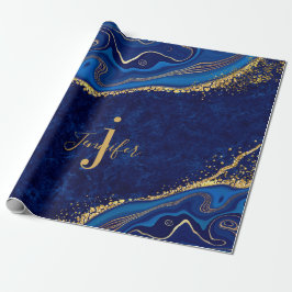 Papel De Presente Dourado e Azul Moderno - Personalizado para Decoup