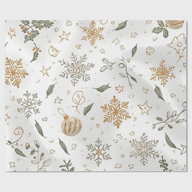 Papel De Presente Dourado e branco elegante Natal sem costura (Aberto)