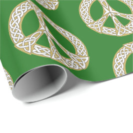 Papel De Presente Dourado e Branco - Padrão de Sinal de Paz Celta