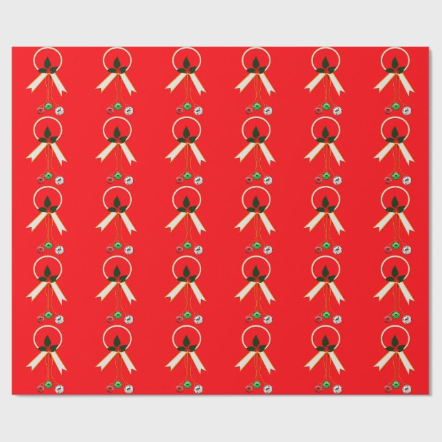 Papel De Presente Dourado E Branco Wreath Red Wrappaper (Aberto)