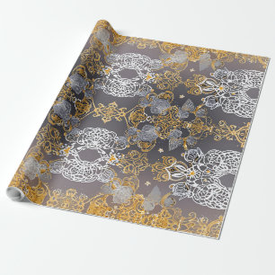 Papel De Presente Dourado e Renda Prateada