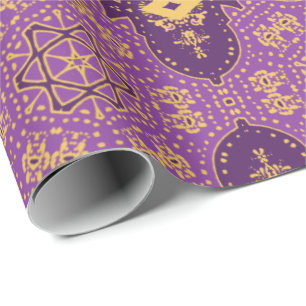 Papel De Presente Dourado e Violetas