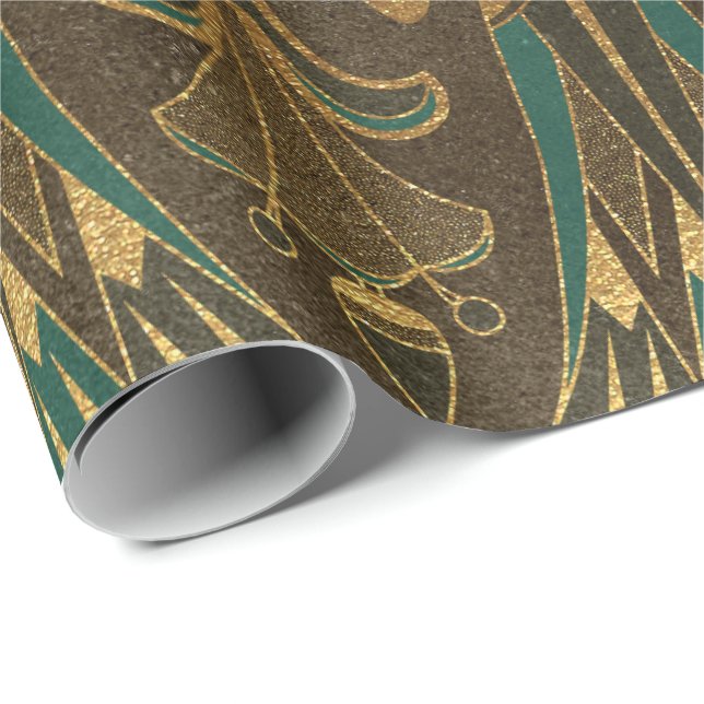 Papel De Presente Dourado egípcio Hieroglíficos Papyrus Folhas Antig (Ponta do rolo)