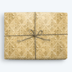 Papel De Presente Dourado Elegante Victorian Damask