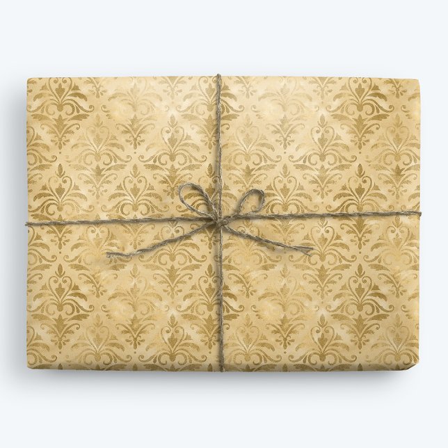 Papel De Presente Dourado Elegante Victorian Damask (Criador carregado)