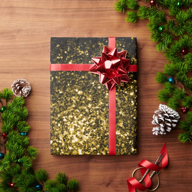 Papel De Presente Dourado escuro amarelo brilho falso faísca (Presente de Natal)