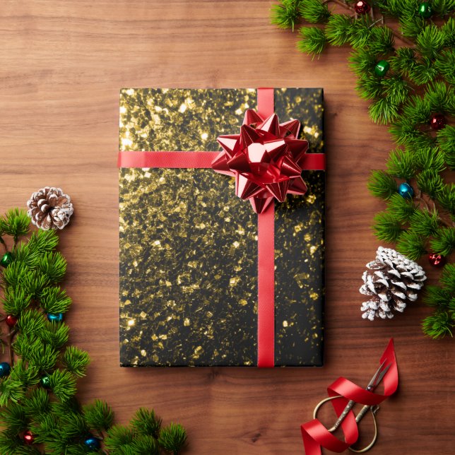 Papel De Presente Dourado escuro amarelo brilho falso faísca (Presente de Natal)