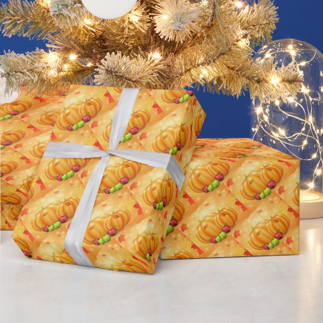 Papel De Presente Dourado Feliz Dia de Ação de Graças Pumpkin (Feriados)