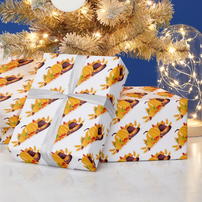 Papel De Presente Dourado Feliz Dia de Ação de Graças Pumpkin (Feriados)